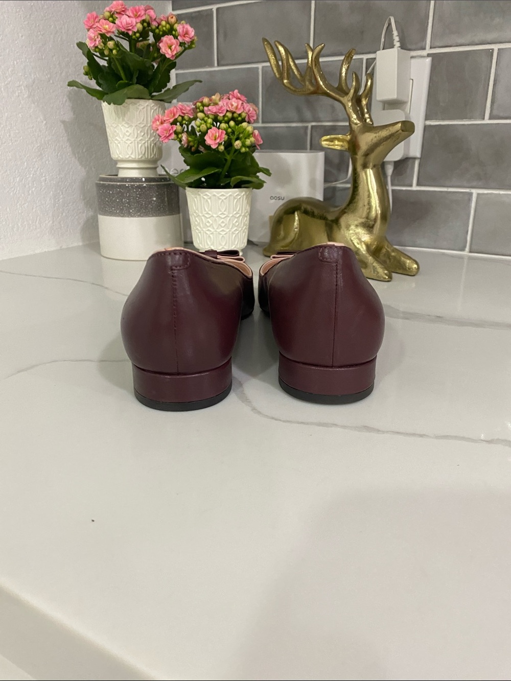 kate spade Pointed-Toe Bow Flats in Burgundy with Blush Trim - Picture 3 of 4
